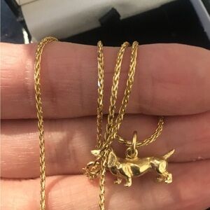 Vintage Solid 14K Yellow Gold Chain & Solid 3-D Dachshund Pendant